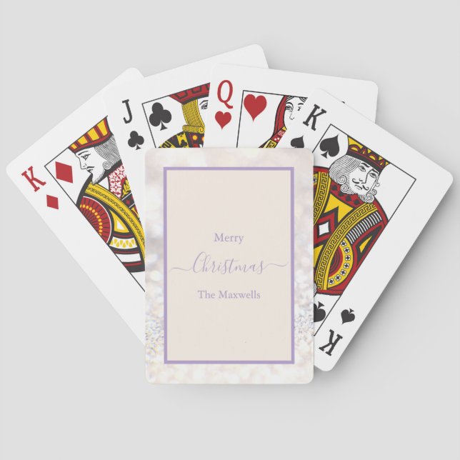 Jeu De Cartes Joyeux Noël blanc parties scintillant nom de famil (dos)