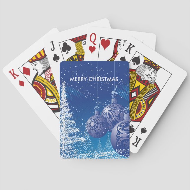 Jeu De Cartes Joyeux Noël Bleu Et Blanc Ornements & Arbres (dos)