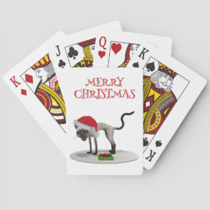 Jeu De Cartes Joyeux Noël. Chat avec chapeau de Père Noël