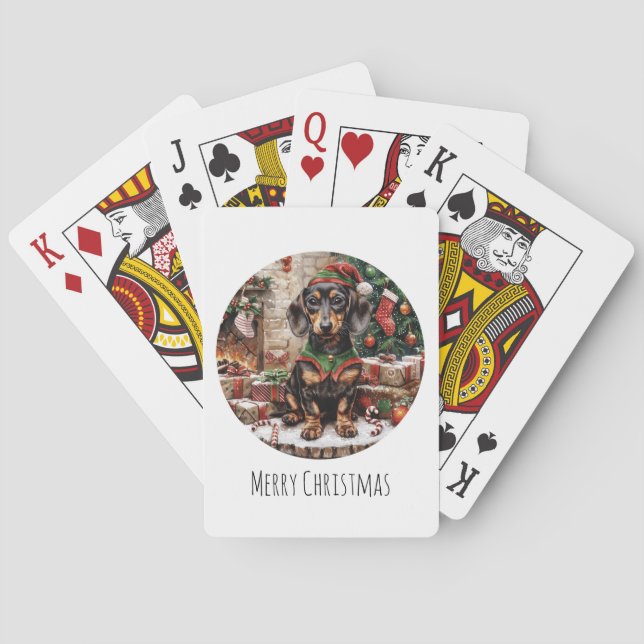Jeu De Cartes Joyeux Noël Dachshund Chiens Elf (dos)