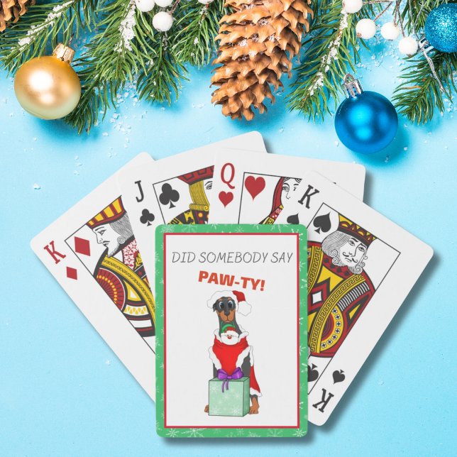 Jeu De Cartes Joyeux Noël Mignonne Doberman En Tenue Père Noël (Créateur téléchargé)