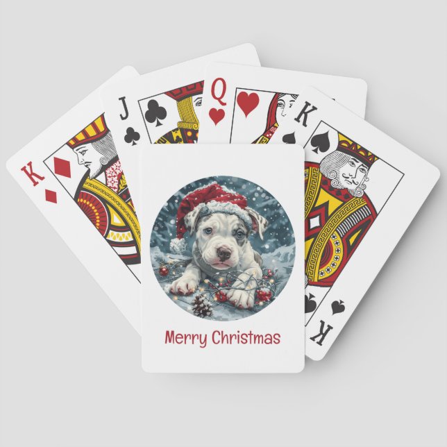Jeu De Cartes Joyeux Noël Pit Bull Santa Chiot (dos)
