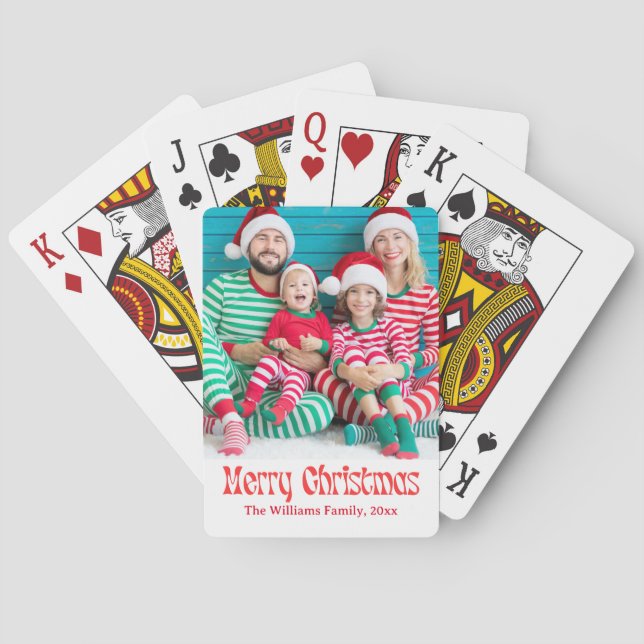 Jeu De Cartes joyeux noël rouge rétro script vacances photo (dos)