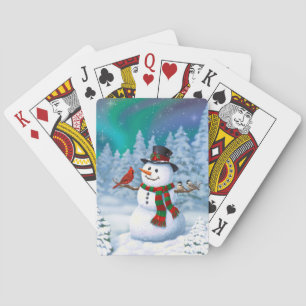 Jeu De Cartes Joyeux Noël Snowman & Birds Winter Scene