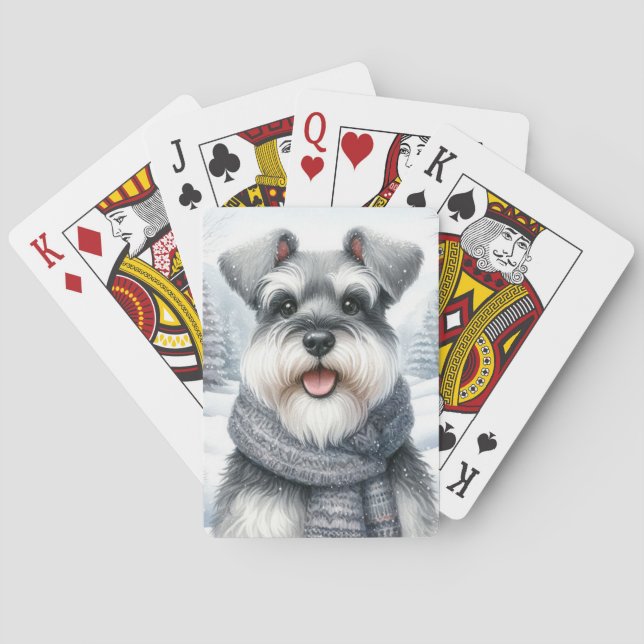 Jeu De Cartes Joyeux Schnauzer dans un art hivernal (dos)