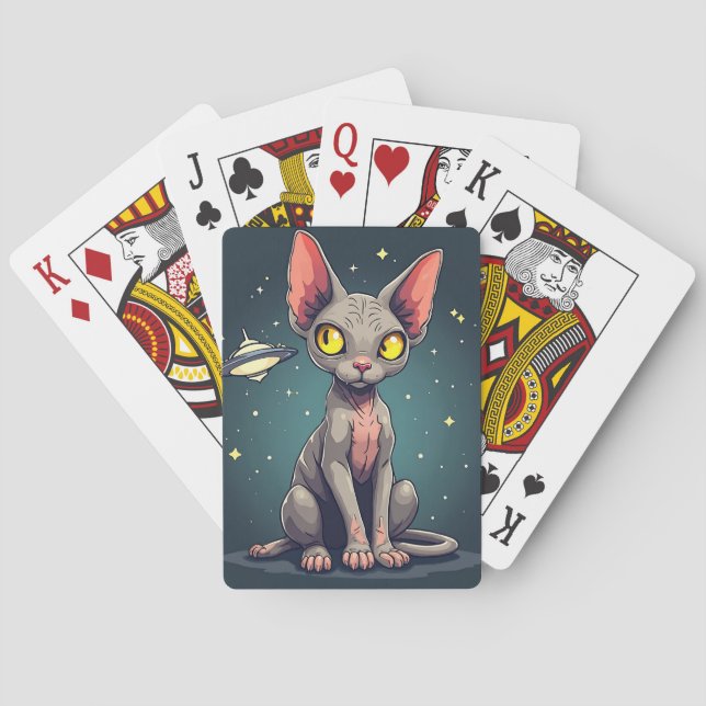 Jeu De Cartes Judging Sphynx Cat UFO Space Cartoon Art (dos)