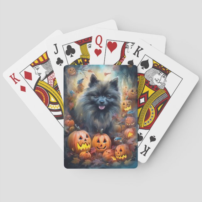Jeu De Cartes Keeshond Halloween Avec Citrouilles Effrayant (dos)