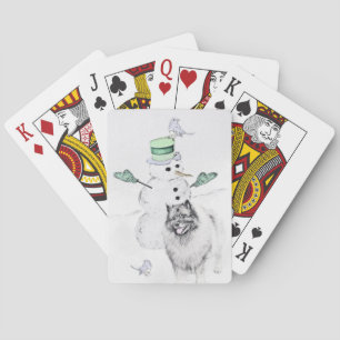 Jeu De Cartes Keeshond Noël Snowman Peinture Chien Art