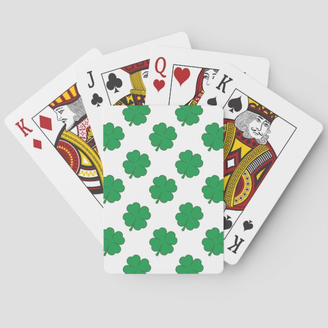 Jeu De Cartes Kelly Green et Shamrock blanc, Clover à 4 feuilles (dos)