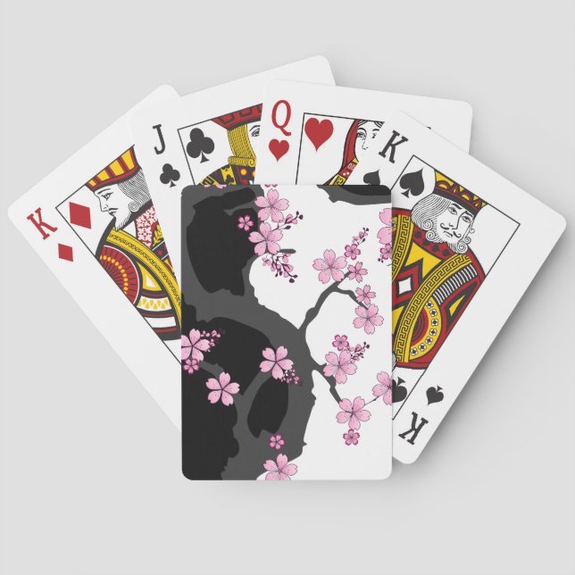 Jeu De Cartes Kimono japonais Sakura noir et blanc (dos)