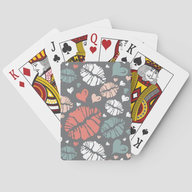 Jeu De Cartes Kiss Print And Heart Pattern (dos)