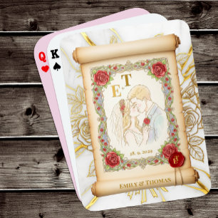Jeu De Cartes Kisser Couple Monogrammé, Rose, Mariage Scroll