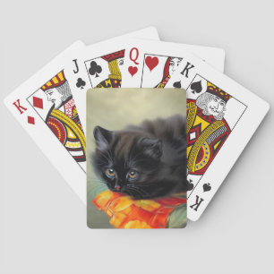Jeu De Cartes Kitten noir vintage avec couverture de fleurs roug