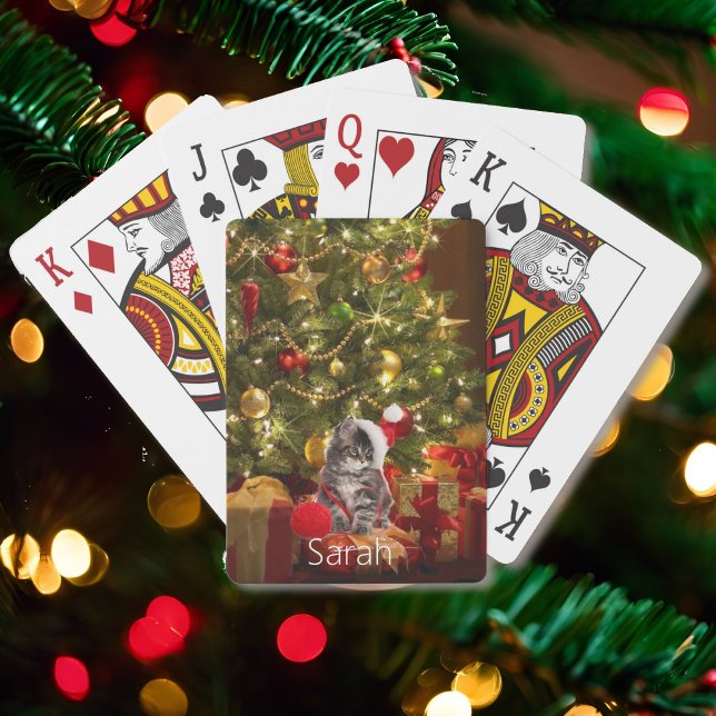Jeu De Cartes Kitten Under The Tree Personnalisez Le Nom Noël (Créateur téléchargé)