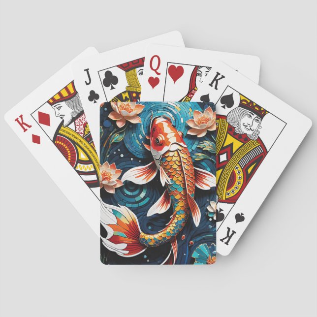 Jeu De Cartes Koi vibrant et de belles fleurs scène aquatique (dos)