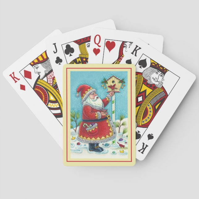 JEU DE CARTES KRIS KRINGLE ALIMENTER LES OISEAUX REDBIRÉS, NOËL  (dos)