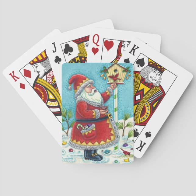 JEU DE CARTES KRIS KRINGLE ALIMENTER LES OISEAUX REDBIRÉS, NOËL  (dos)