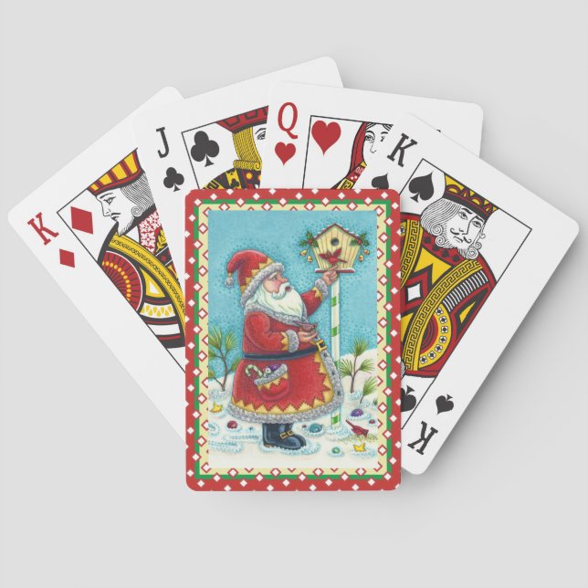 JEU DE CARTES KRIS KRINGLE ALIMENTER LES OISEAUX REDBIRÉS, NOËL  (dos)