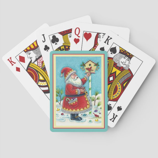 JEU DE CARTES KRIS KRINGLE ALIMENTER LES OISEAUX REDBIRÉS, NOËL  (dos)