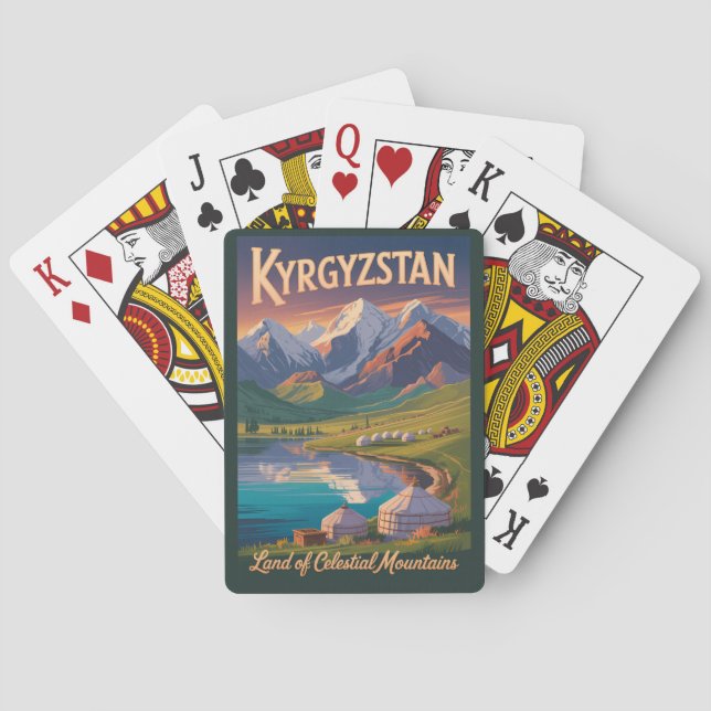 Jeu De Cartes Kyrgyzstan Mountains Illustration Travel Art Vinta (dos)