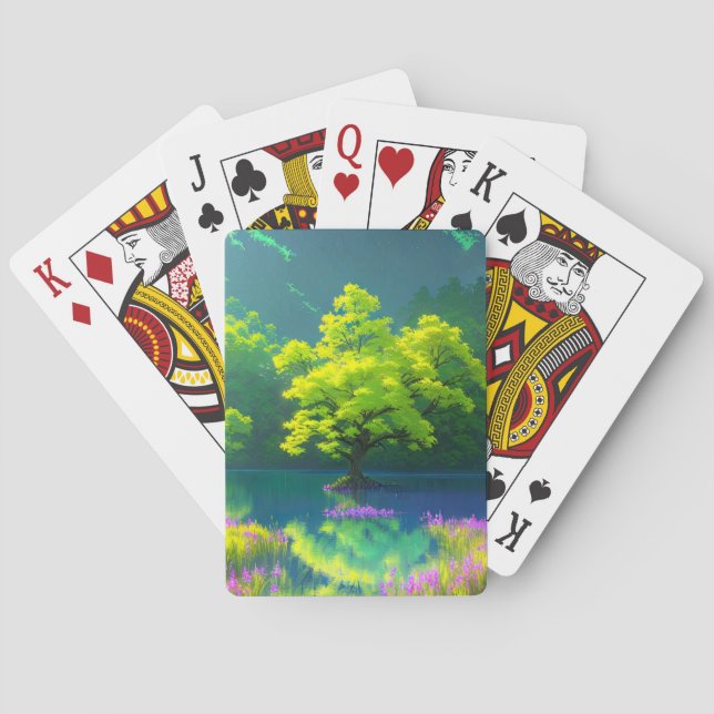 Jeu De Cartes La délicate réflexion de l'arbre vert (dos)
