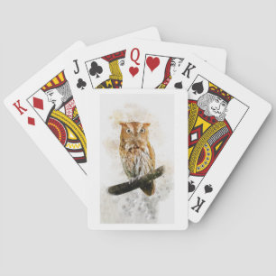 Jeu De Cartes La faune Brown de chouettes jouant aux cartes
