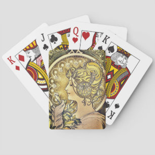 Jeu De Cartes La Plume Fille Peinture par Alphonse Mucha