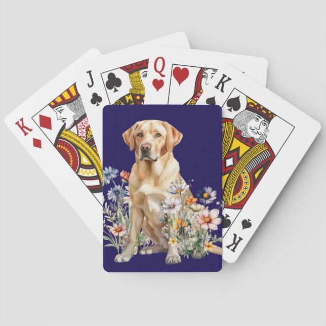 Jeu De Cartes Labrador jaune dans les fleurs sauvages (dos)