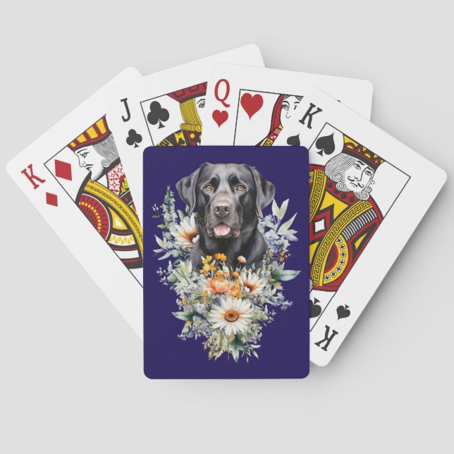 Jeu De Cartes Labrador noir dans les fleurs sauvages (dos)