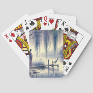 Jeu De Cartes Lac Serene Imaginaire avec saule et héron