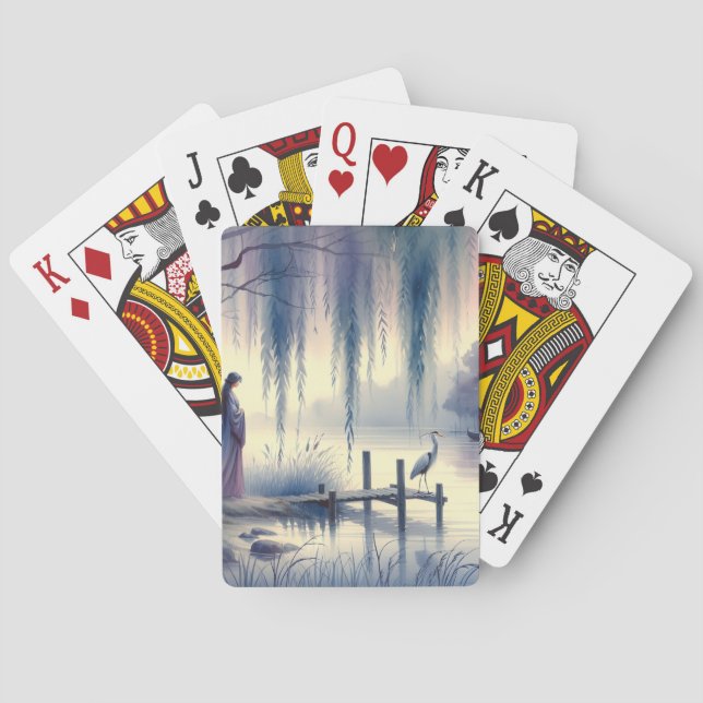 Jeu De Cartes Lac Serene Imaginaire avec saule et héron (dos)