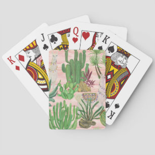 Jeu De Cartes Lamas aquarelle et motif cactus.
