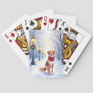 Jeu De Cartes L'Américain Foxhound au lampadaire enneigé à l'aqu