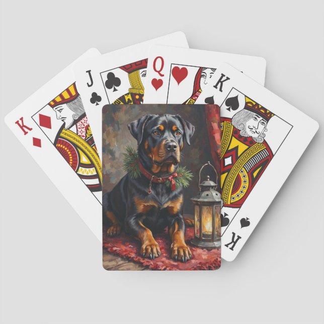 Jeu De Cartes Lanterne de Noël de chien Rottweiler digne (dos)