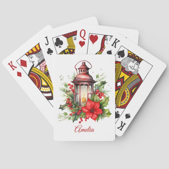Jeu De Cartes Lanterne rouge de Noël Poinsettia et pin (dos)