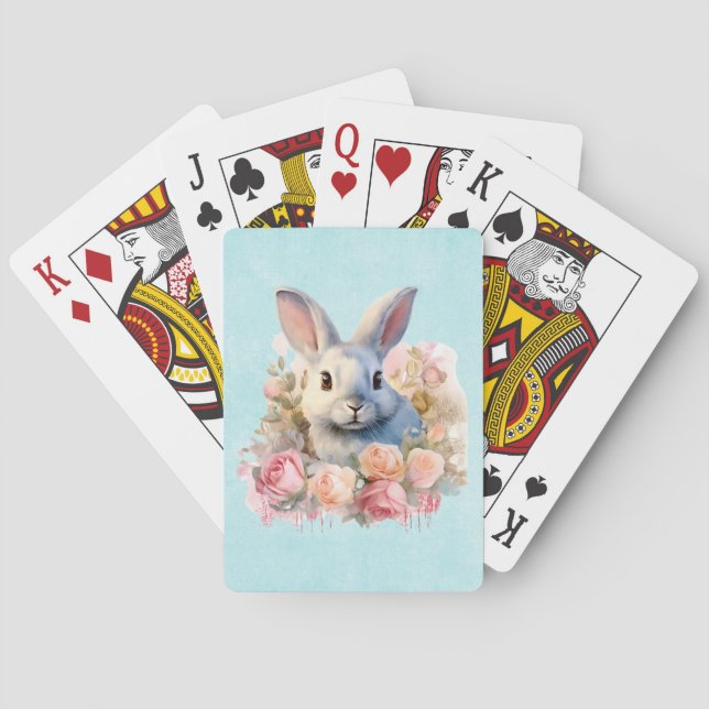 Jeu De Cartes Lapin avec une guirlande de roses mignon (dos)