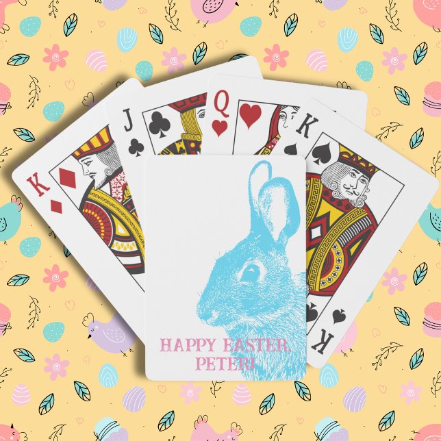 Jeu De Cartes Lapin Bleu Simple Bleu Lapin Pâques (Cute Easter bunny playing cards with stamp like rabbit from a real photo. Customizable with name.
)