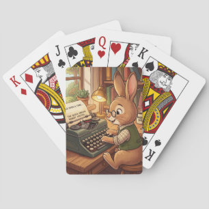 Jeu De Cartes Lapin de dessin animé tapant sur une machine à écr