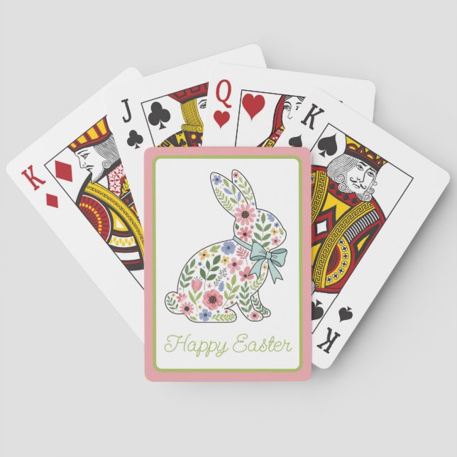 Jeu De Cartes Lapin de Pâques aux fleurs sauvages roses et bleue (dos)