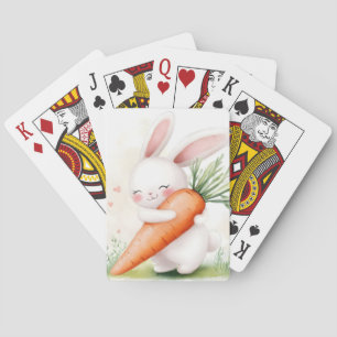 Jeu De Cartes Lapin de printemps à l'aquarelle mignon Carotte