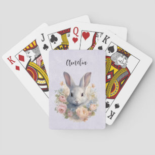 Jeu De Cartes Lapin entouré de fleurs pastel mignon
