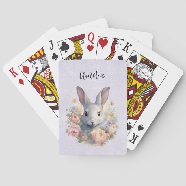 Jeu De Cartes Lapin entouré de fleurs pastel mignon (dos)