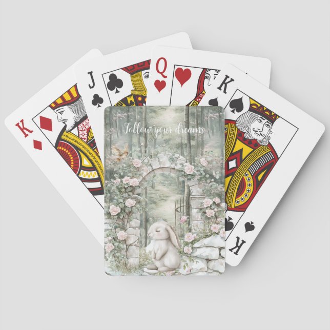 Jeu De Cartes Lapin Jardin Floral Rose Enchanté (dos)