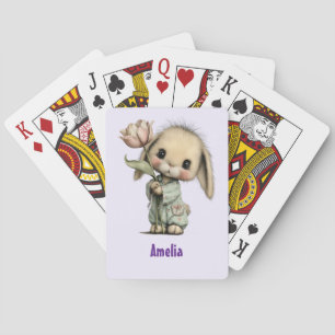 Jeu De Cartes Lapin mignon tenant une Tulipe