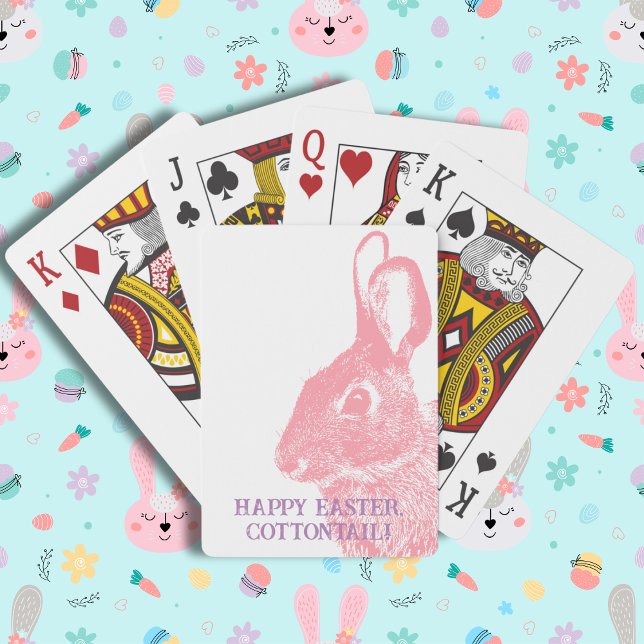Jeu De Cartes Lapin Pâques Rose Simple (Cute Easter bunny playing cards with stamp like rabbit from a real photo. Customizable with name.)