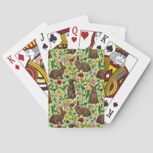 Jeu De Cartes Lapins et fleurs sauvages sur le vert miel