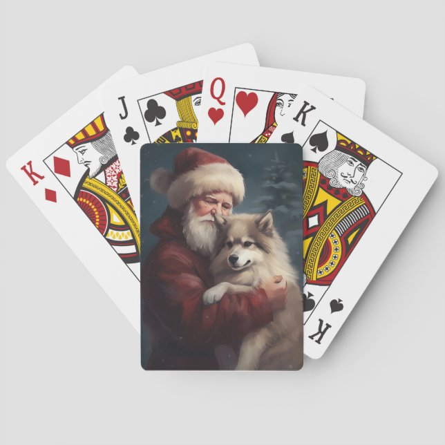 Jeu De Cartes Lapphund finlandais Noël festif du Père Noël (dos)