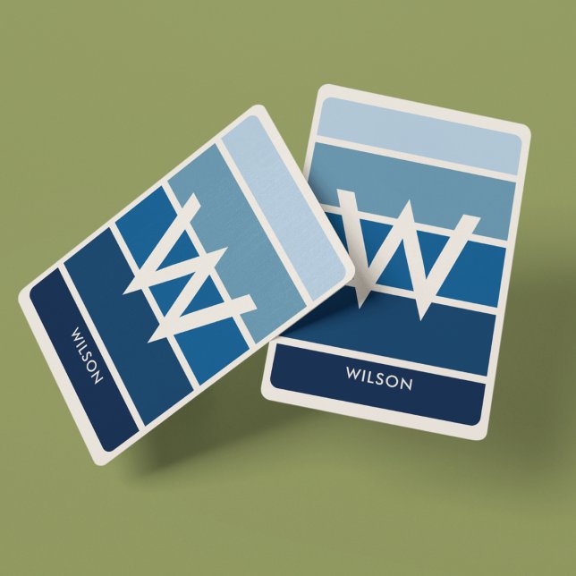 Jeu De Cartes Large Bleu Riche Gradient rayé Monogramme personne (Créateur téléchargé)