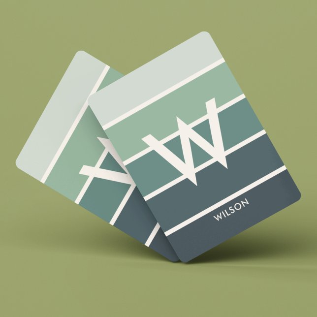 Jeu De Cartes Large Deep Green Gradient rayé Monogramme personne (Créateur téléchargé)
