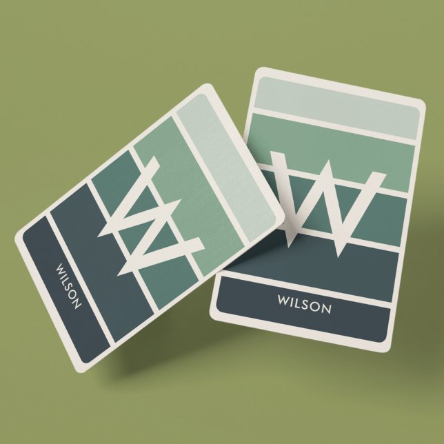 Jeu De Cartes Large Deep Green Gradient rayé Monogramme personne (Créateur téléchargé)